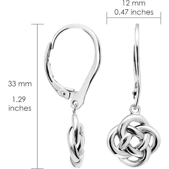925 Sterling Silver Love Knot Flower Eternity Lever-back Design Dangle Silver - Picture 5 of 6